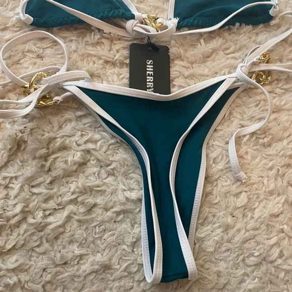 Sexy Thong Bikini Set with Gold Accents - Picture 13 of 16